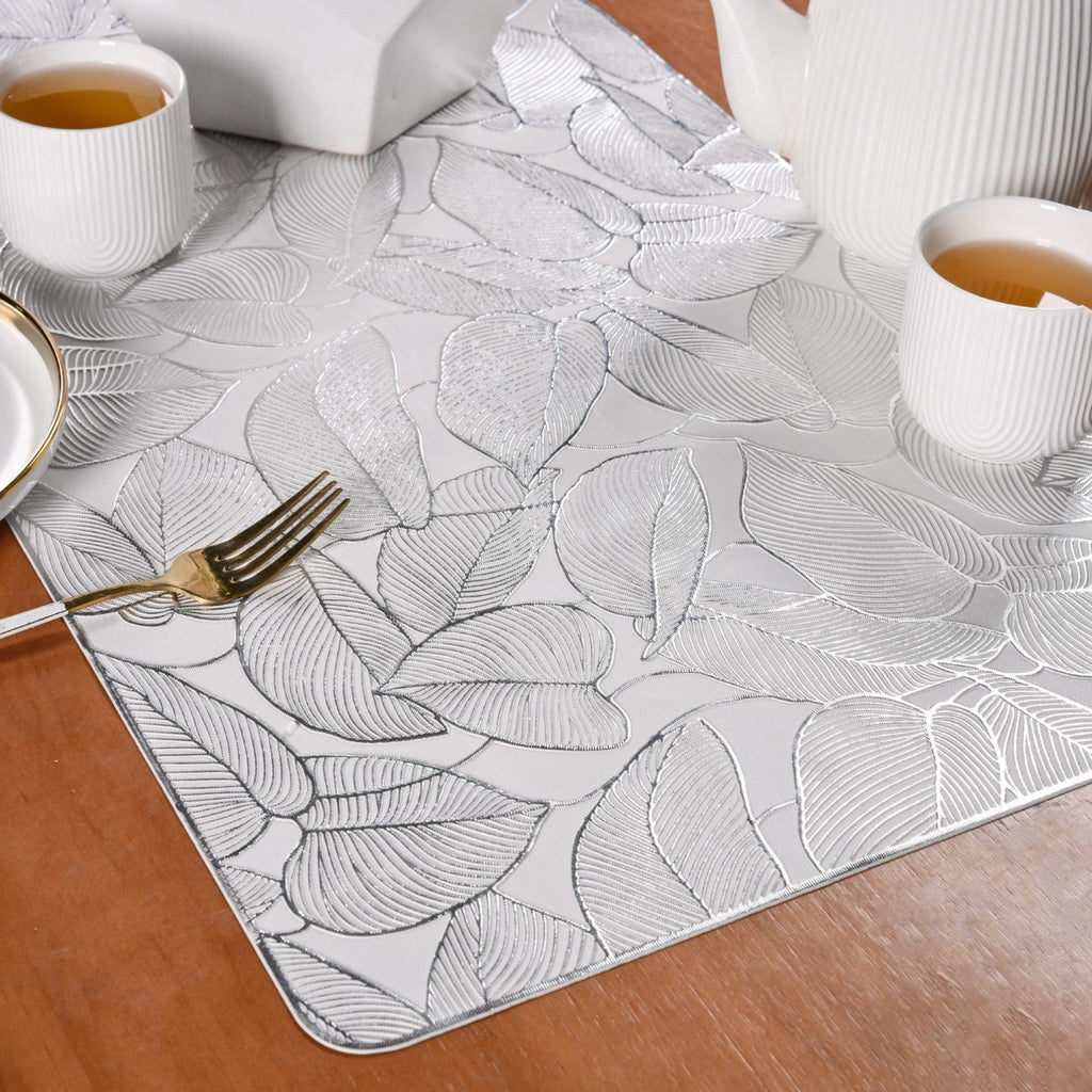 Opulent Leaf Silver Table Runner 91x35cm Nestasia