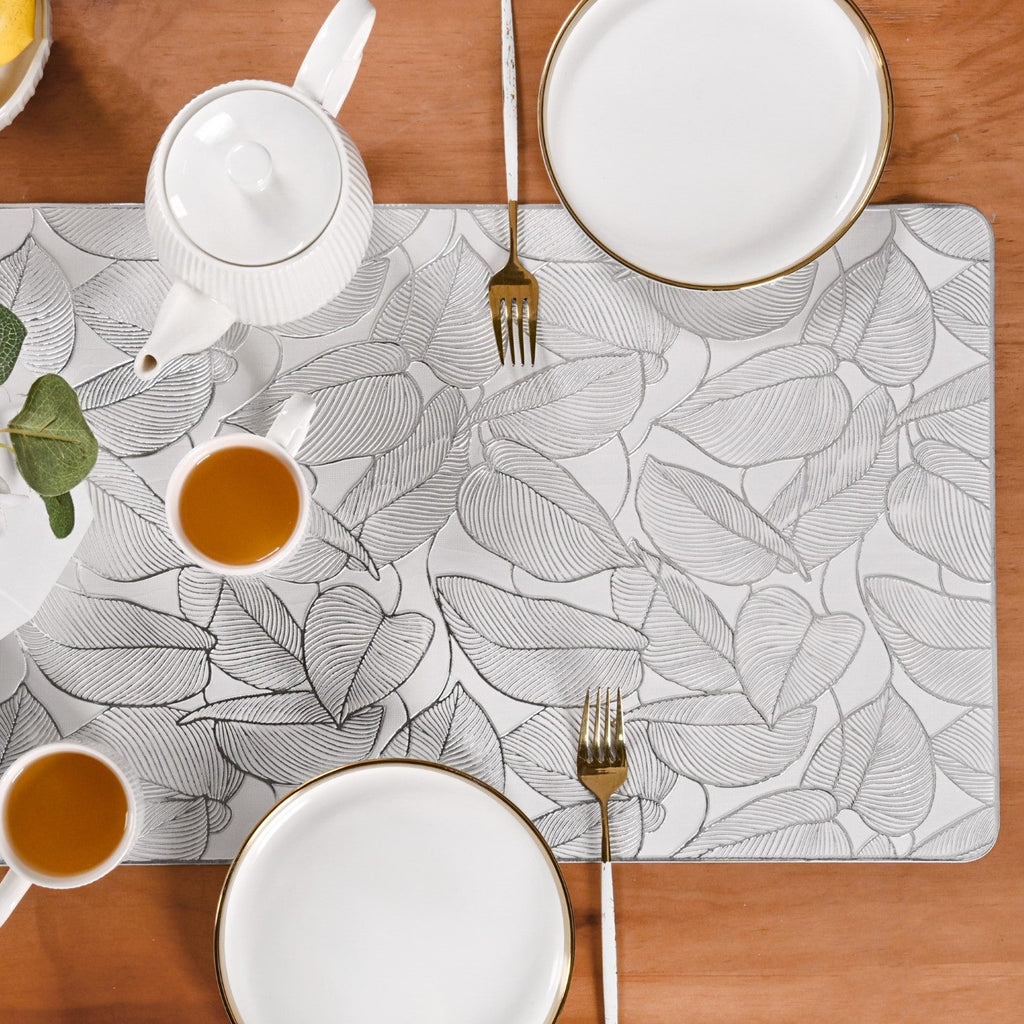 Opulent Leaf Silver Table Runner 91x35cm Nestasia