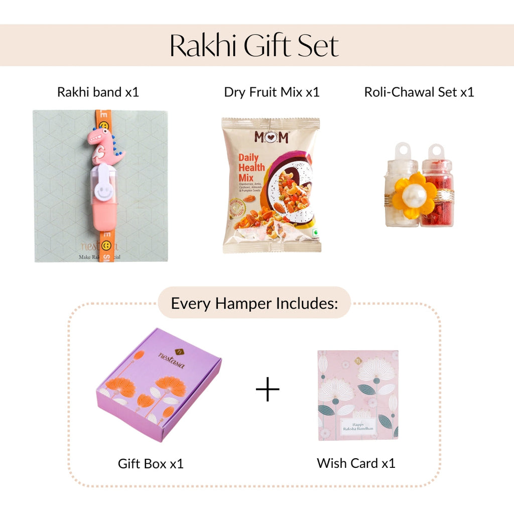 Orange Dino Rakhi Gift Set Nestasia