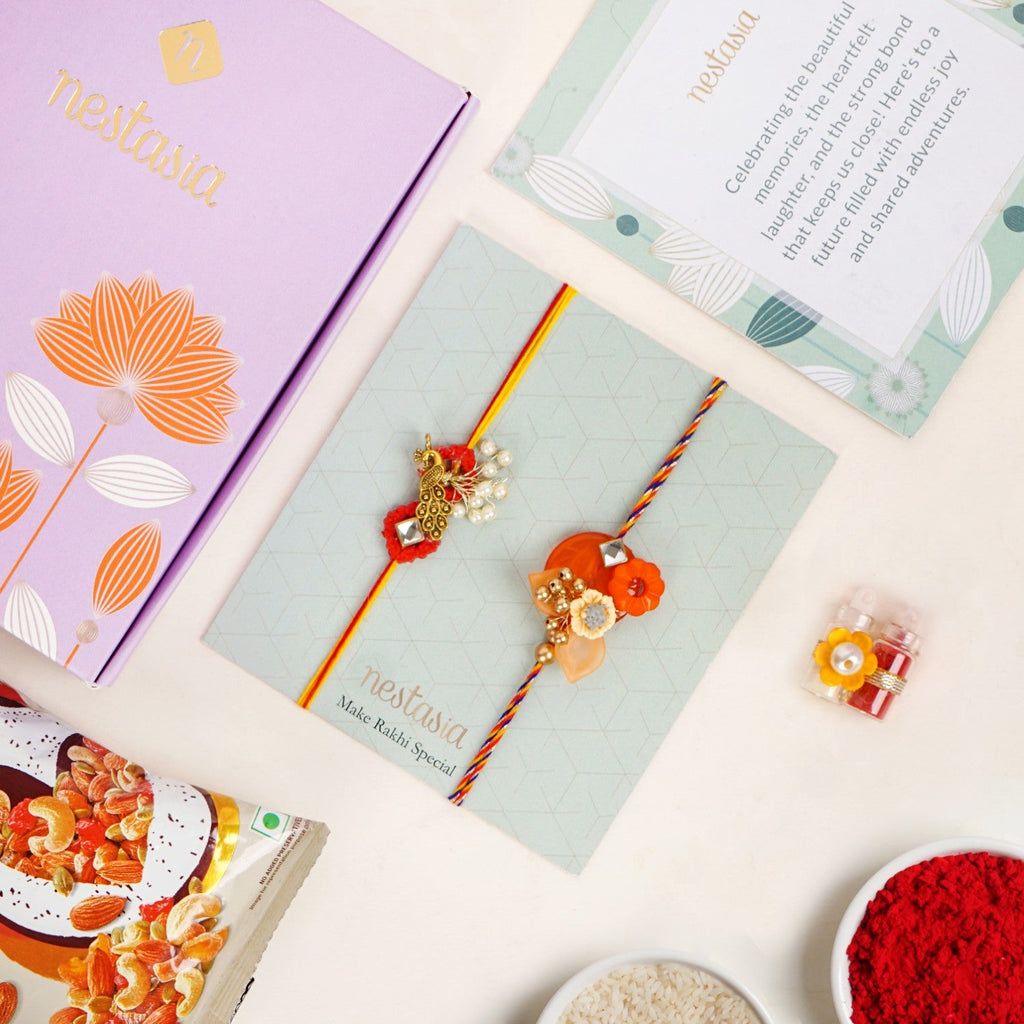 Orange And Gold Peacock Rakhi Gift Set Nestasia