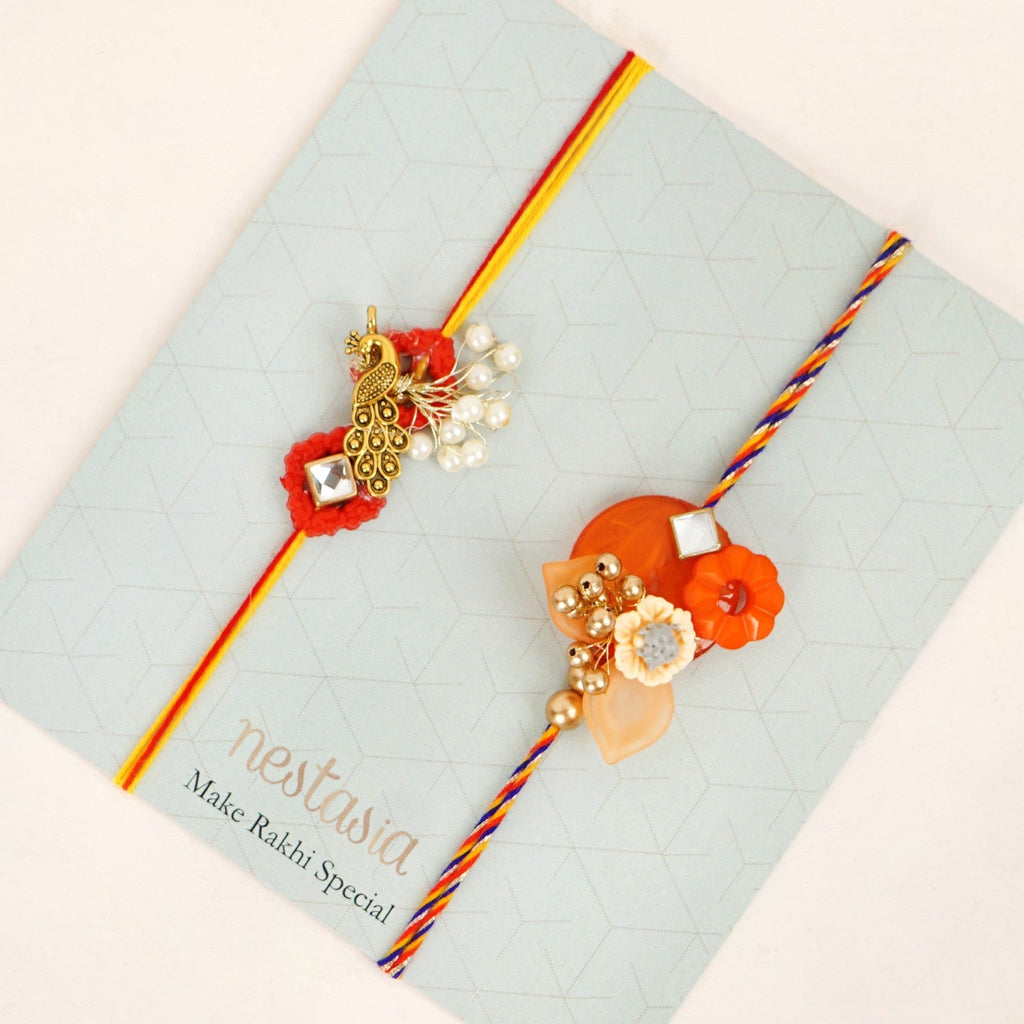 Orange And Gold Peacock Rakhi Gift Set Nestasia
