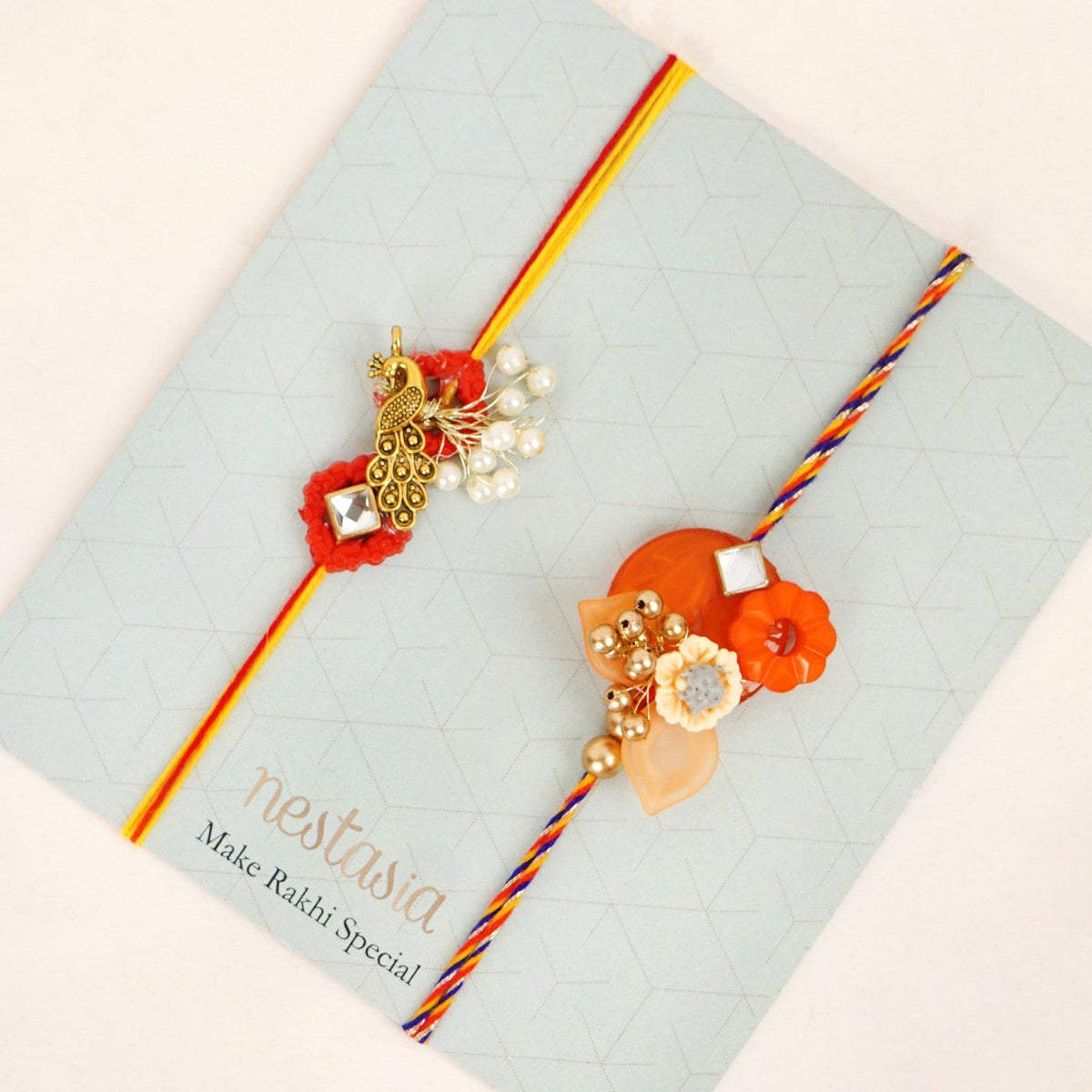Orange And Gold Peacock Rakhi Gift Set Nestasia