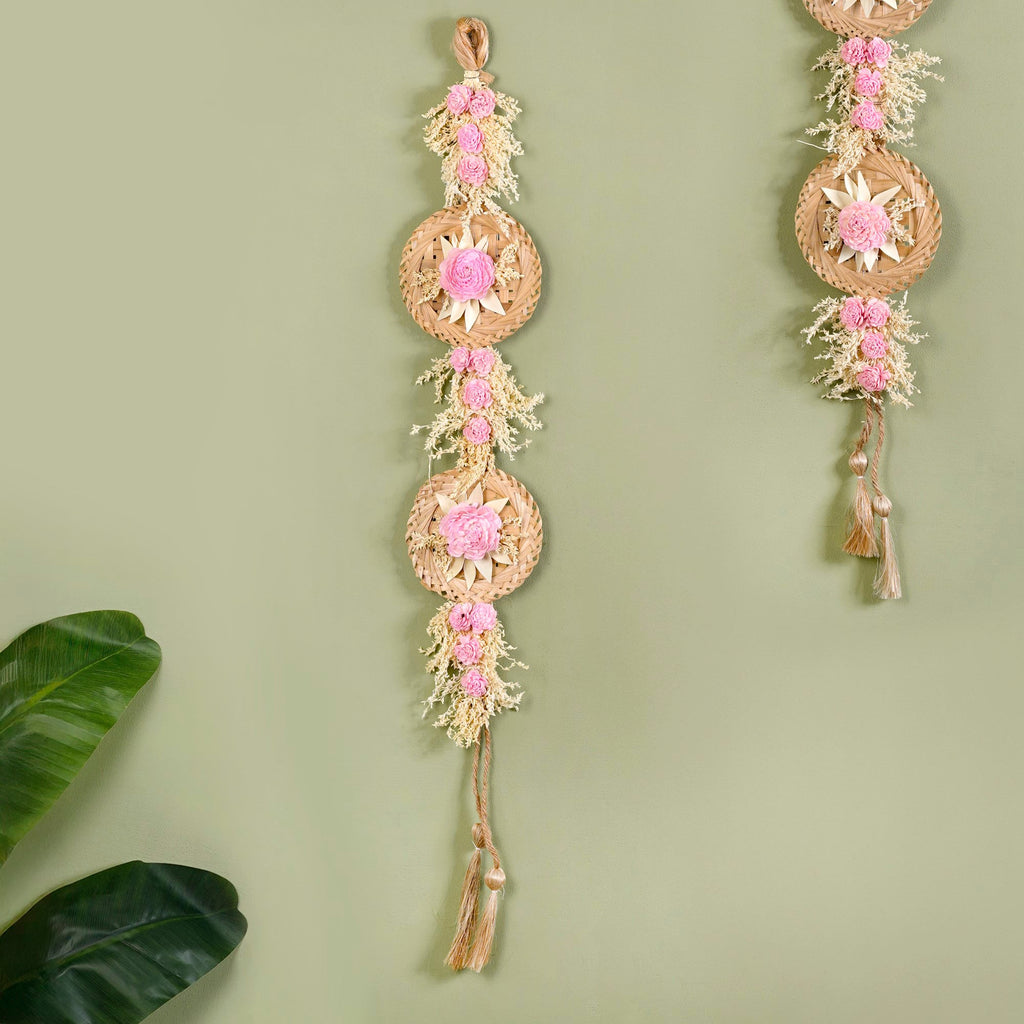 Organic Dried Grass Wall Hanging Light Pink Set Of 2 Nestasia