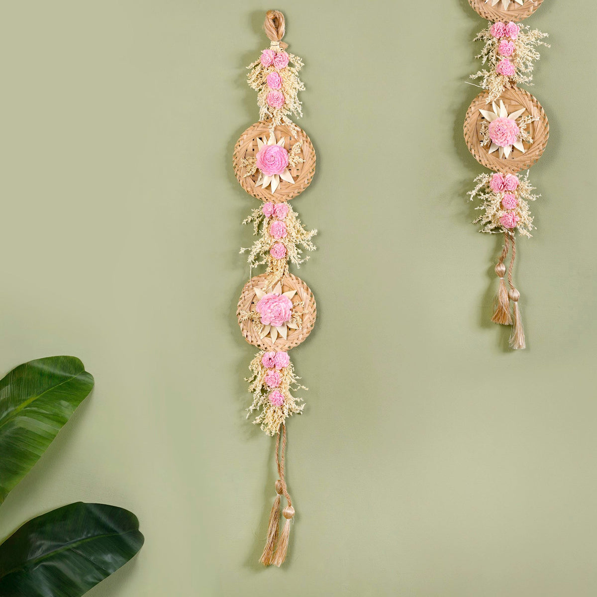 Organic Dried Grass Wall Hanging Light Pink Set Of 2 Nestasia
