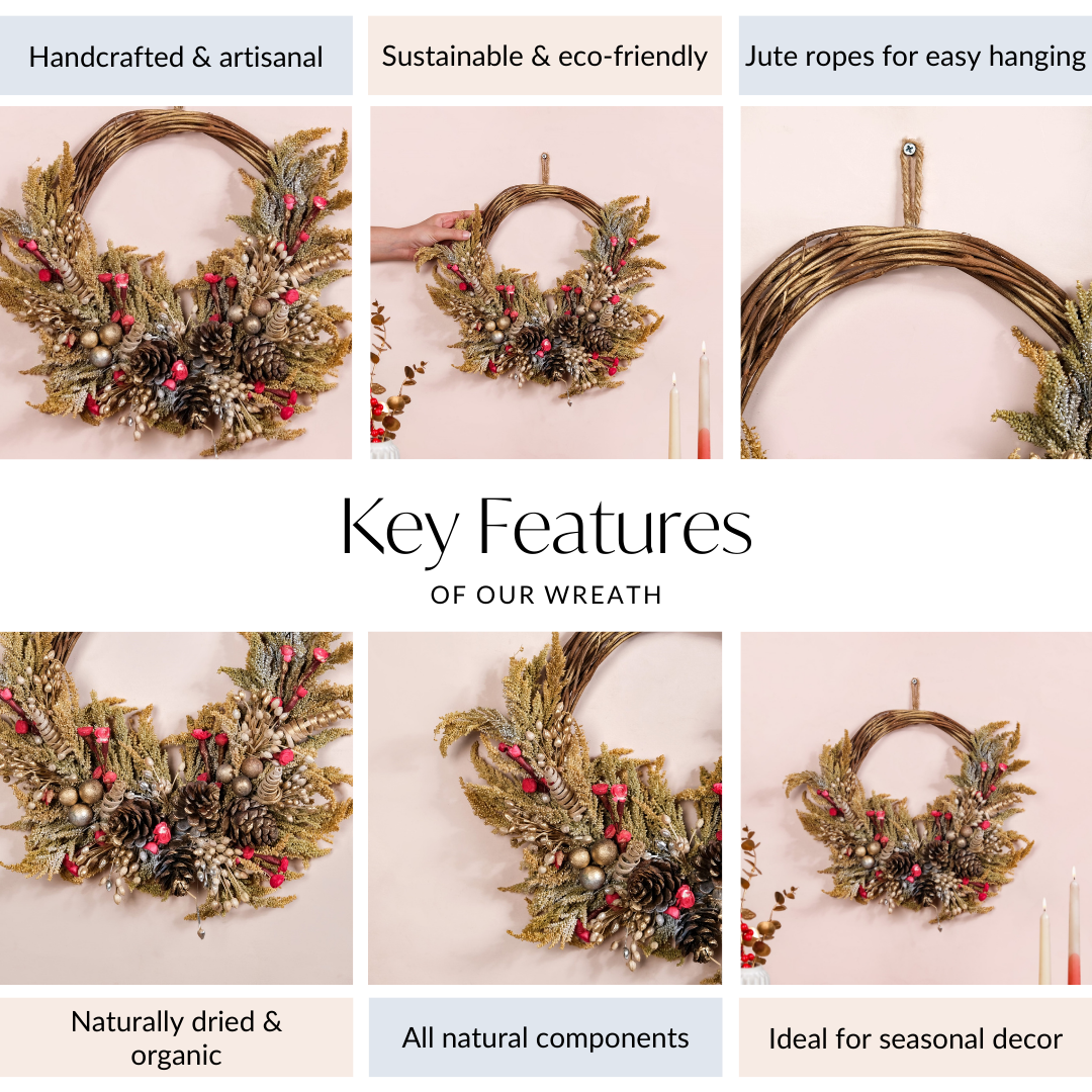 Natural Dried Flowers Rustic Red Wreath Nestasia