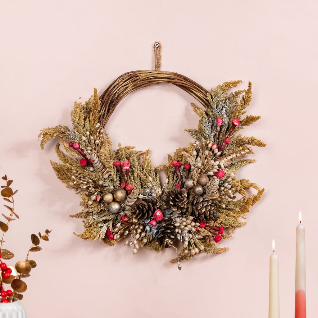 Natural Dried Flowers Rustic Red Wreath Nestasia