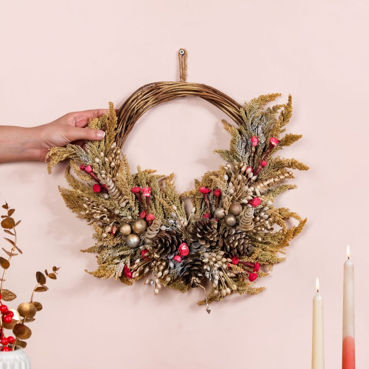 Natural Dried Flowers Rustic Red Wreath Nestasia