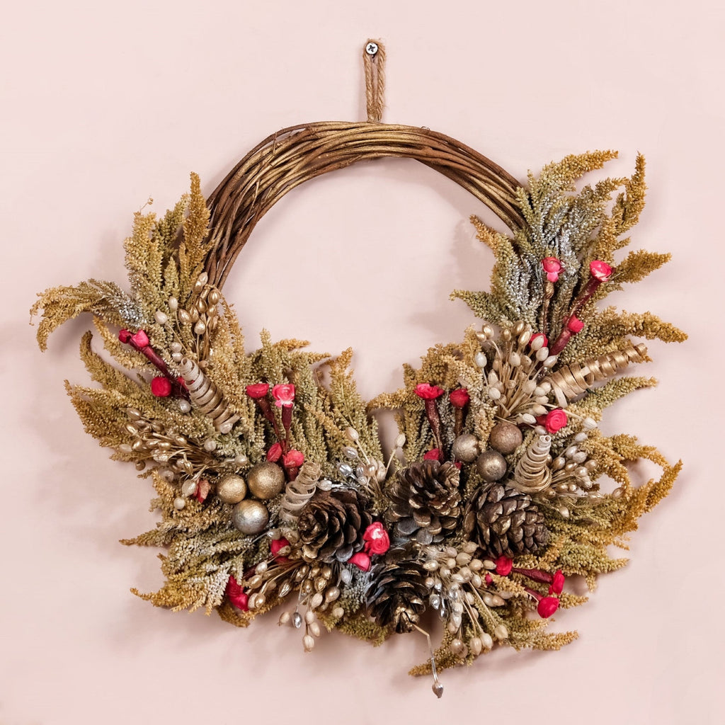 Natural Dried Flowers Rustic Red Wreath Nestasia