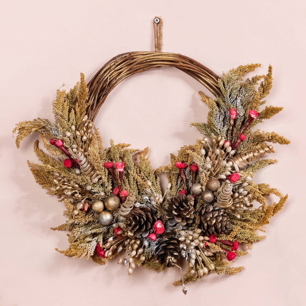 Natural Dried Flowers Rustic Red Wreath Nestasia