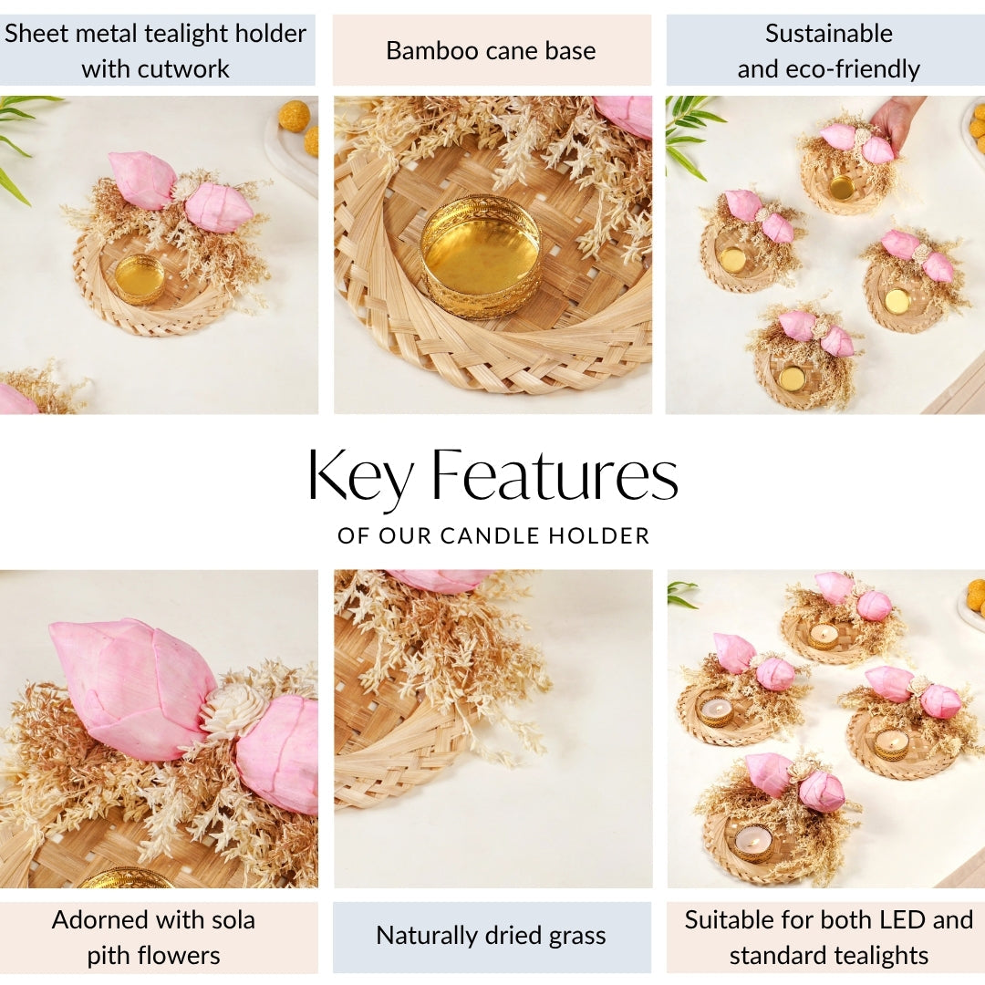 Organic Sola Lotus Tea Light Holder Pink Set Of 4 Nestasia
