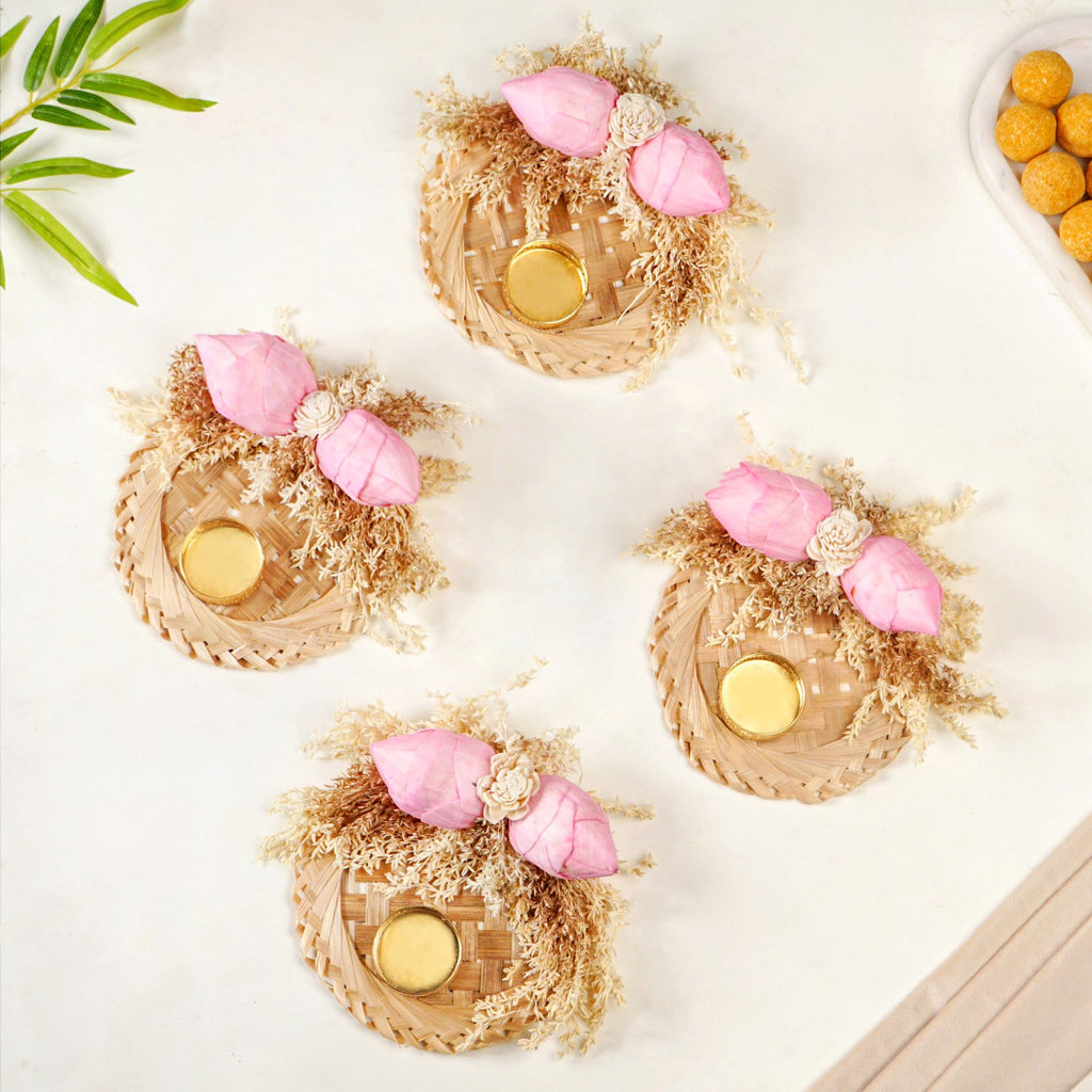 Organic Sola Lotus Tea Light Holder Pink Set Of 4 Nestasia