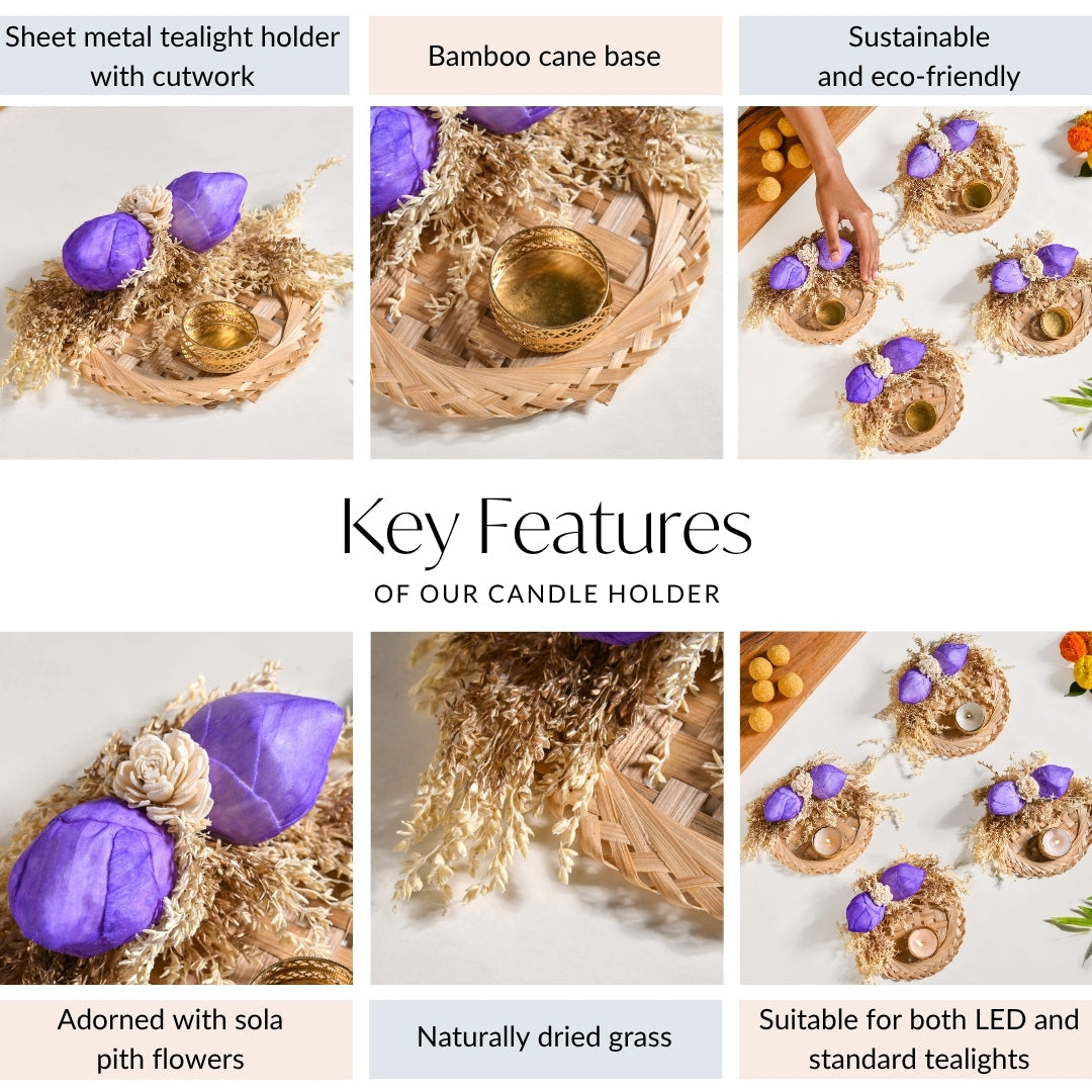 Lavender Sola Bud Tea Light Holder Set Of 4 Nestasia