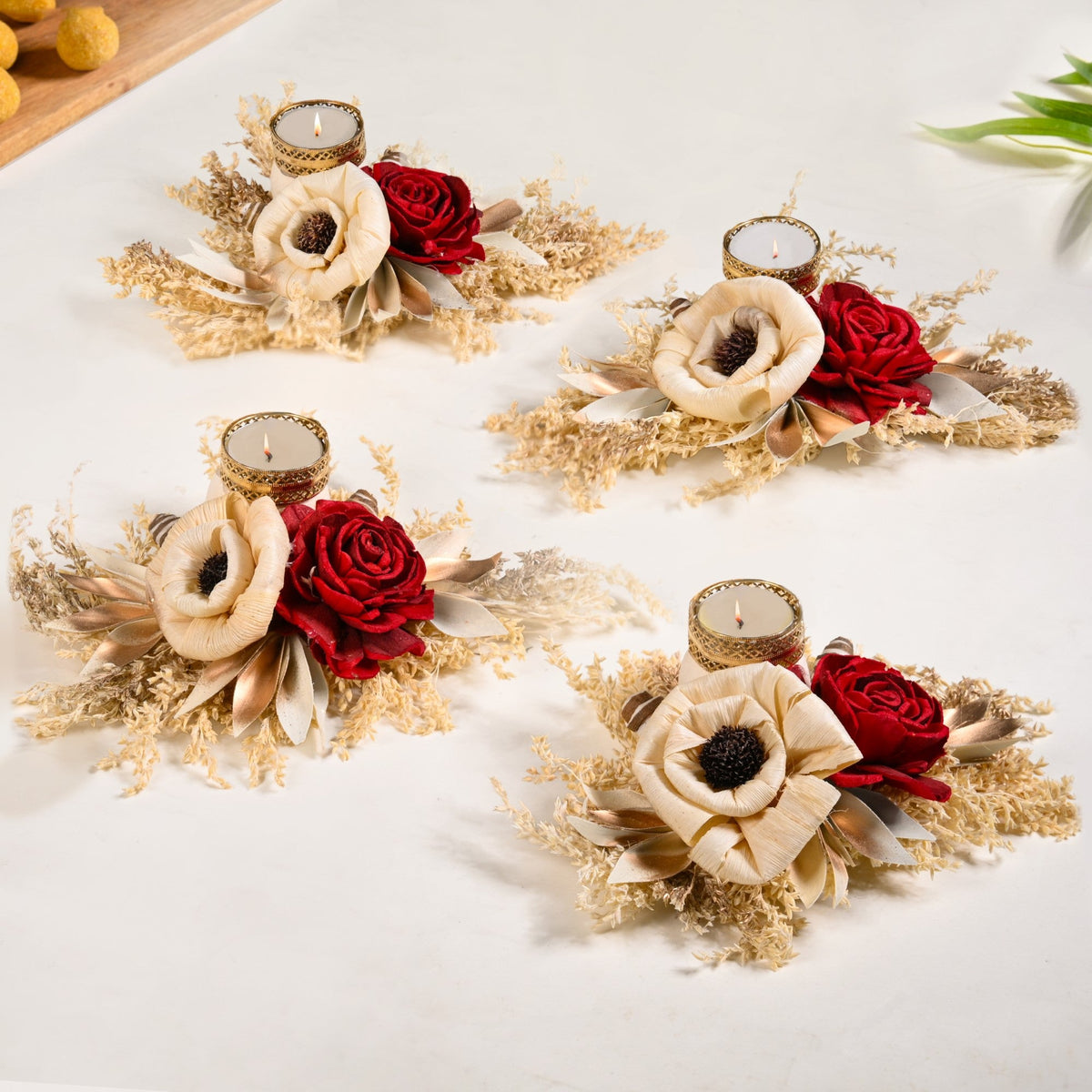 Organic Tealight Candle Holder Red Set Of 4 Nestasia