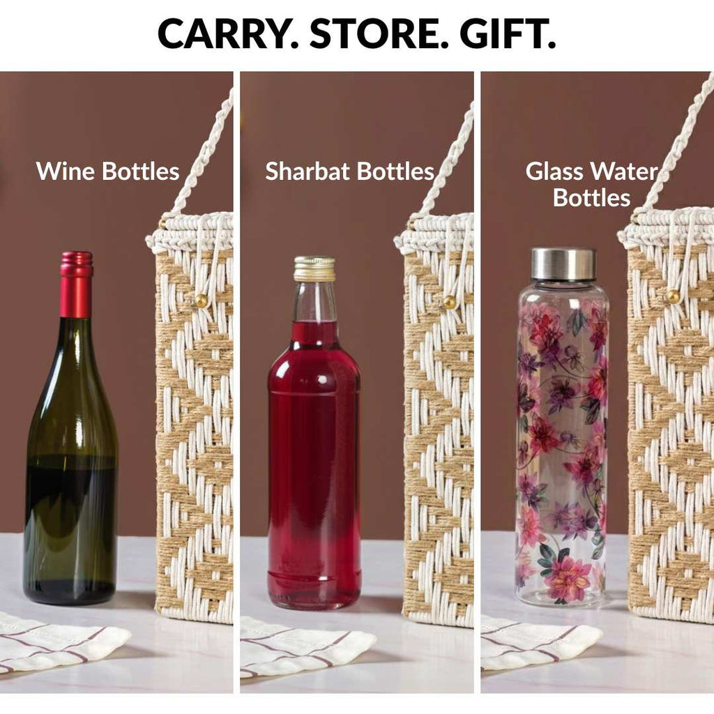 Organic Handwoven Bottle Holder Basket White Nestasia