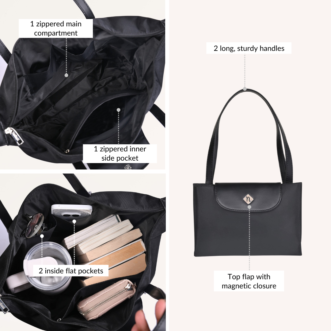 Origami Sleek Black Tote Bag For Women Nestasia