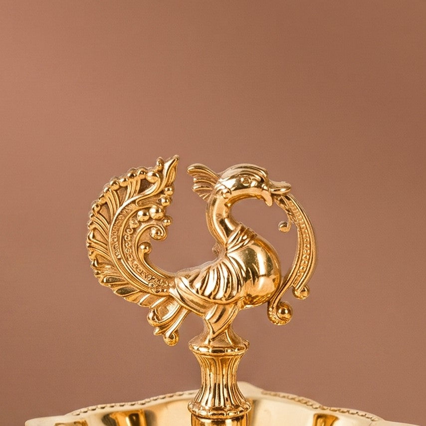Ornate Peacock Pure Brass Panchmukhi Diya In Gift Box Nestasia