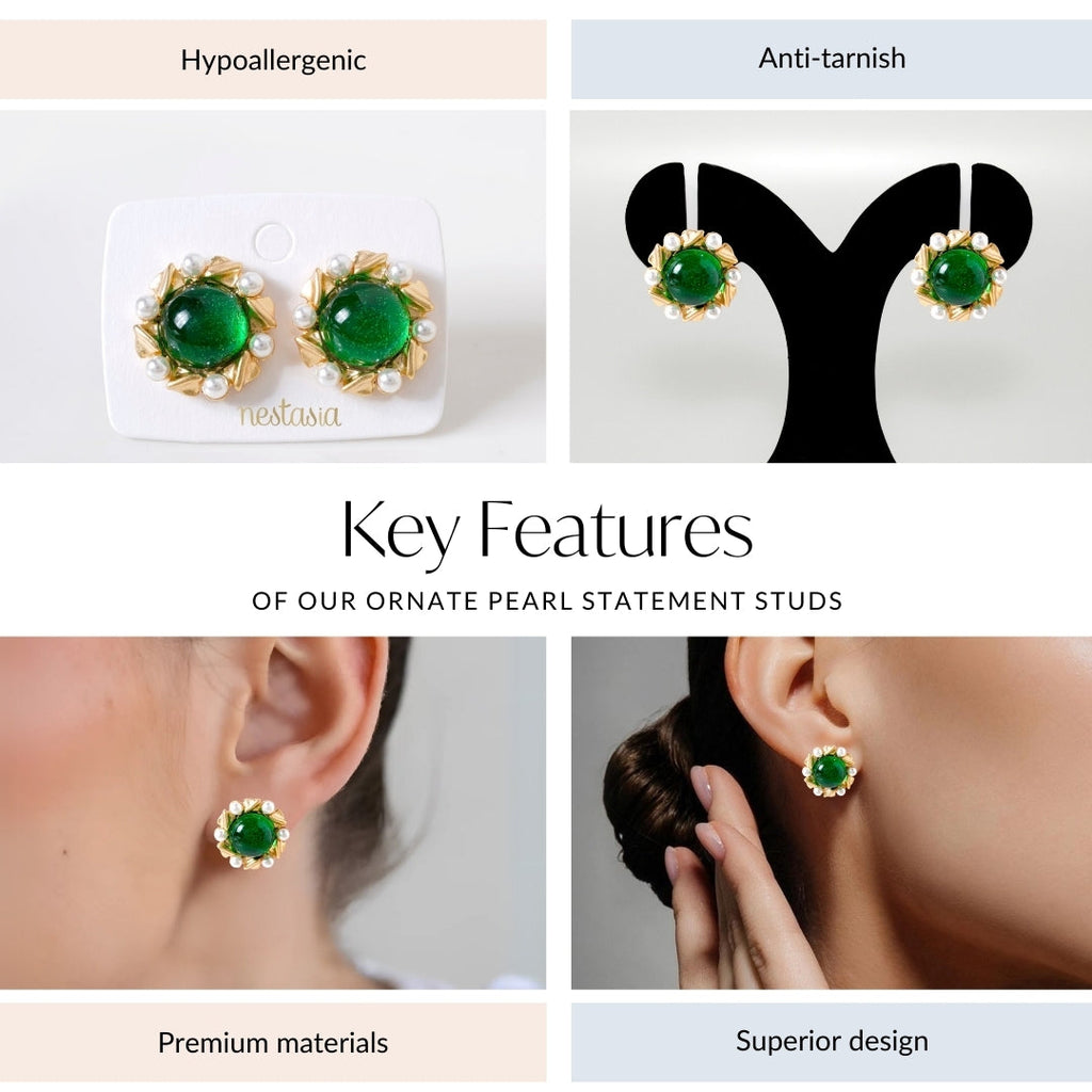 Ornate Pearl Statement Studs Nestasia