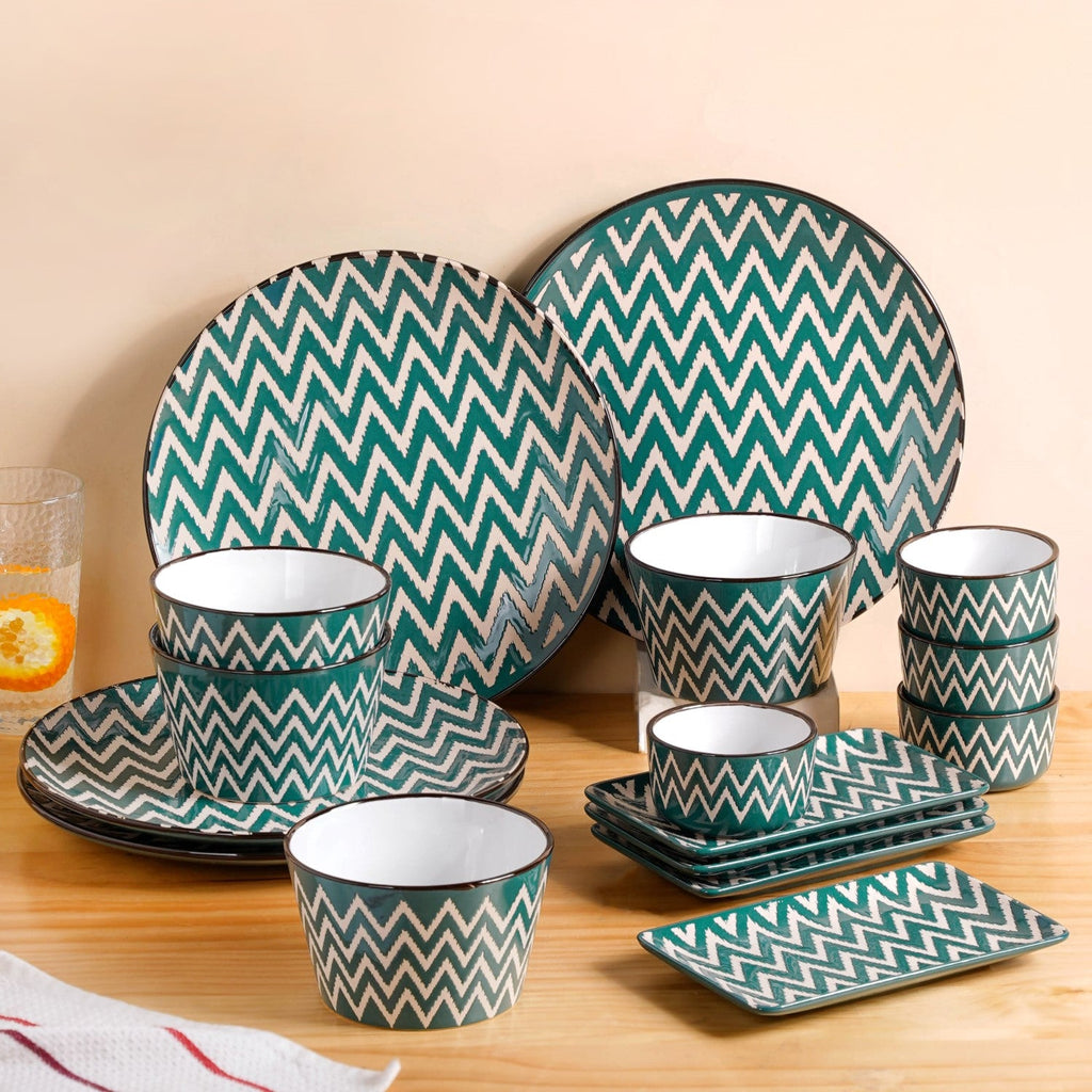 Oscilla Green 16 Piece Ceramic Dinner Set For 4 Nestasia