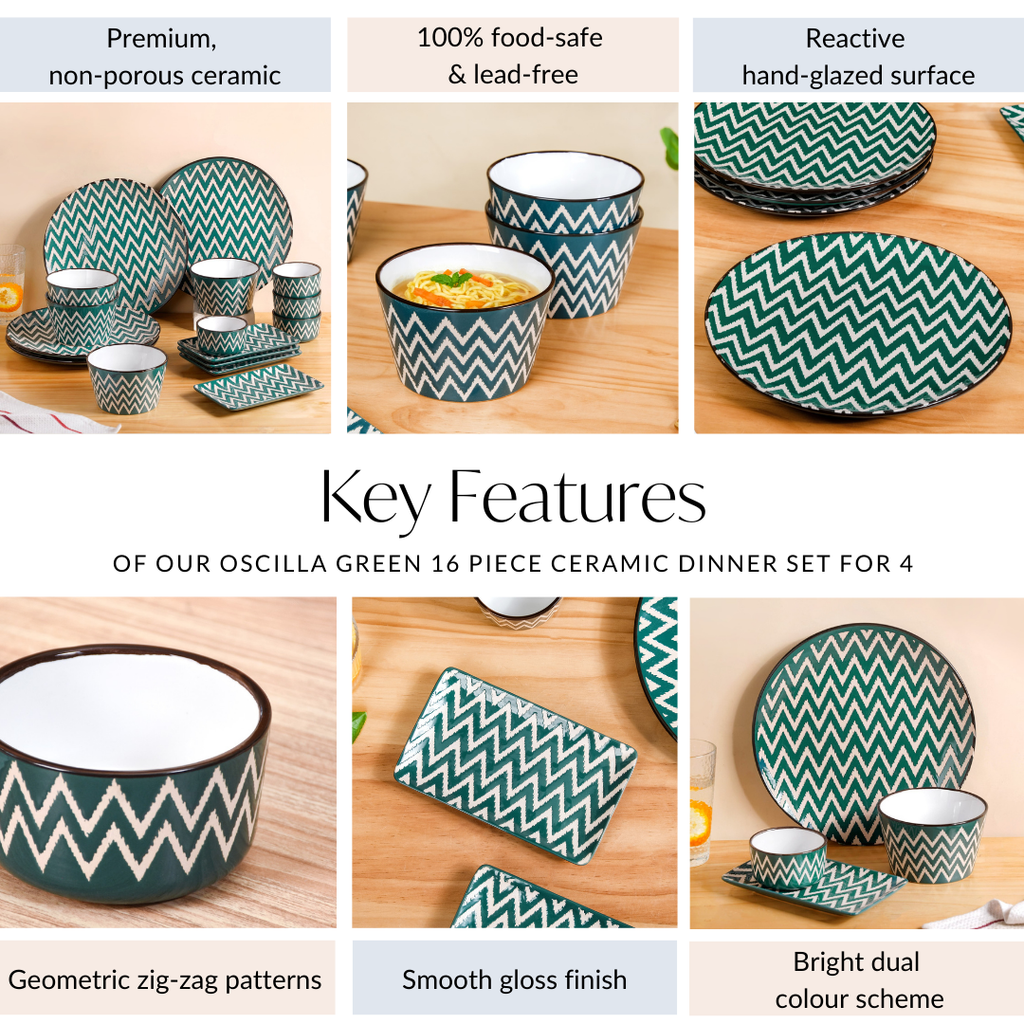 Oscilla Green 16 Piece Ceramic Dinner Set For 4 Nestasia