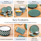 Oscilla Green 16 Piece Ceramic Dinner Set For 4 Nestasia