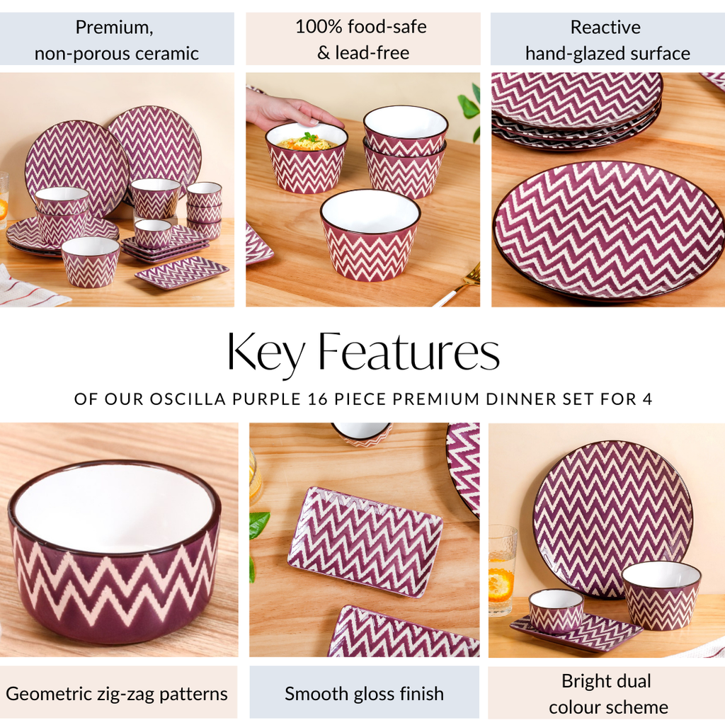 Oscilla Purple 16 Piece Premium Dinner Set For 4 Nestasia