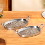 Oval Hammered Stainless Steel Serveware Set Of 2 Nestasia