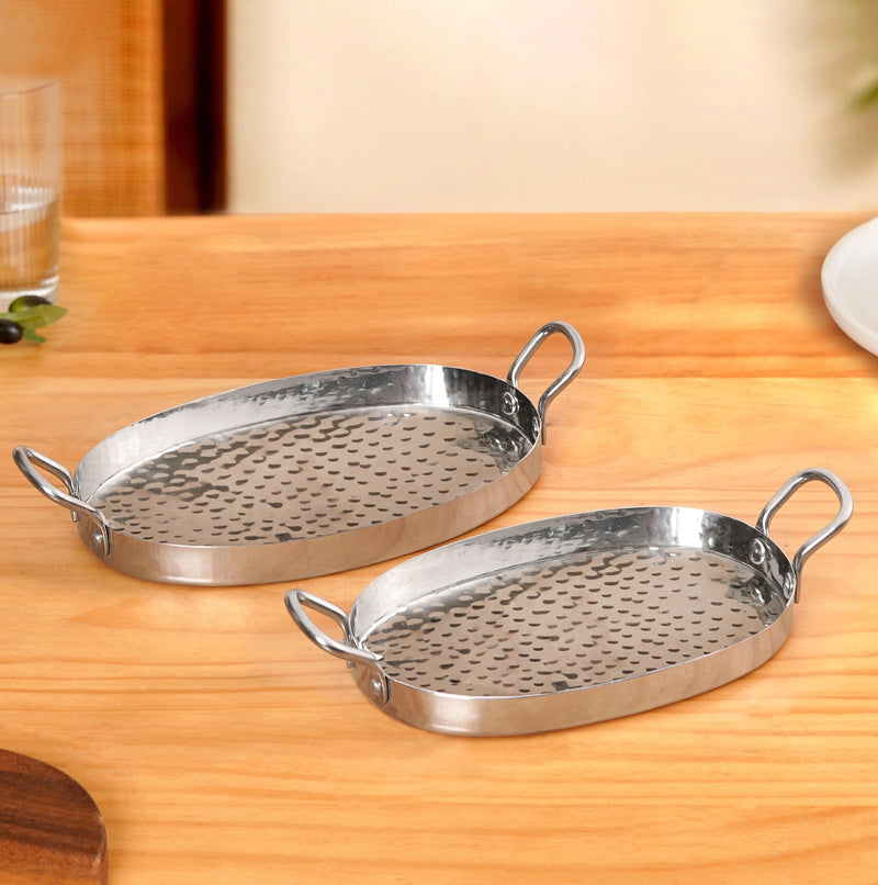 Oval Hammered Stainless Steel Serveware Set Of 2 Nestasia
