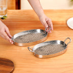 Oval Hammered Stainless Steel Serveware Set Of 2 Nestasia