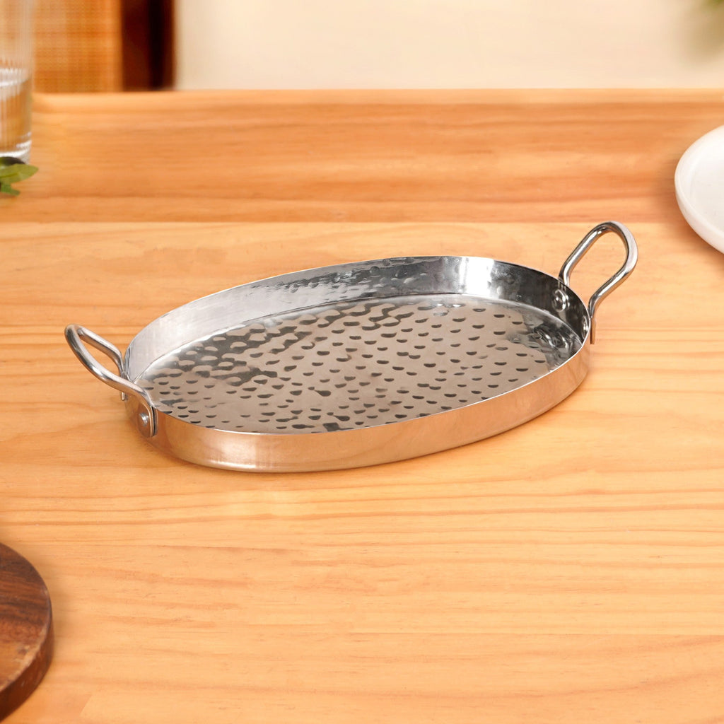 Oval Hammered Stainless Steel Serveware Set Of 2 Nestasia