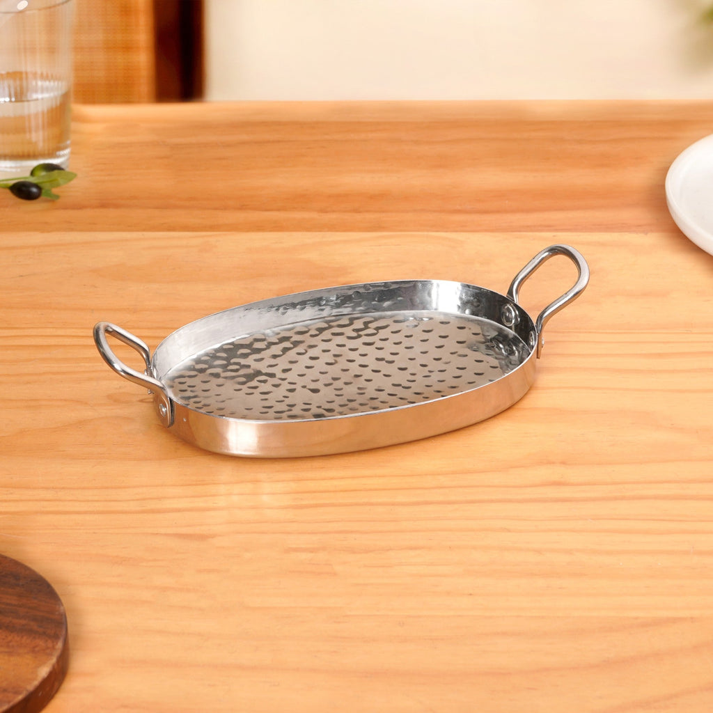 Oval Hammered Stainless Steel Serveware Set Of 2 Nestasia