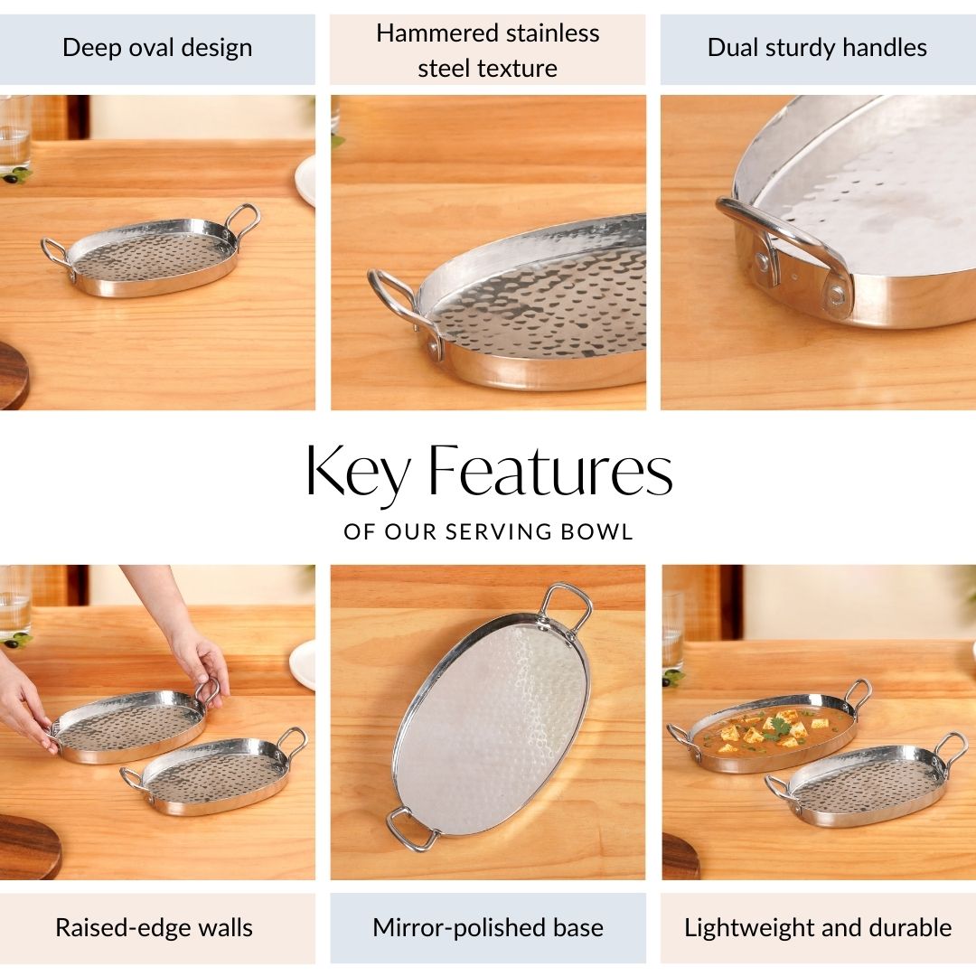 Oval Hammered Stainless Steel Serveware Set Of 2 Nestasia
