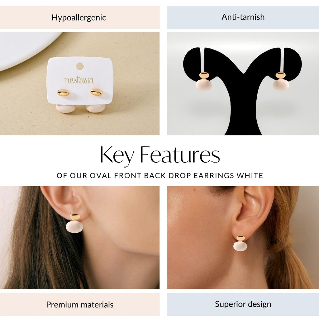 Oval Front Back Drop Earrings White Nestasia