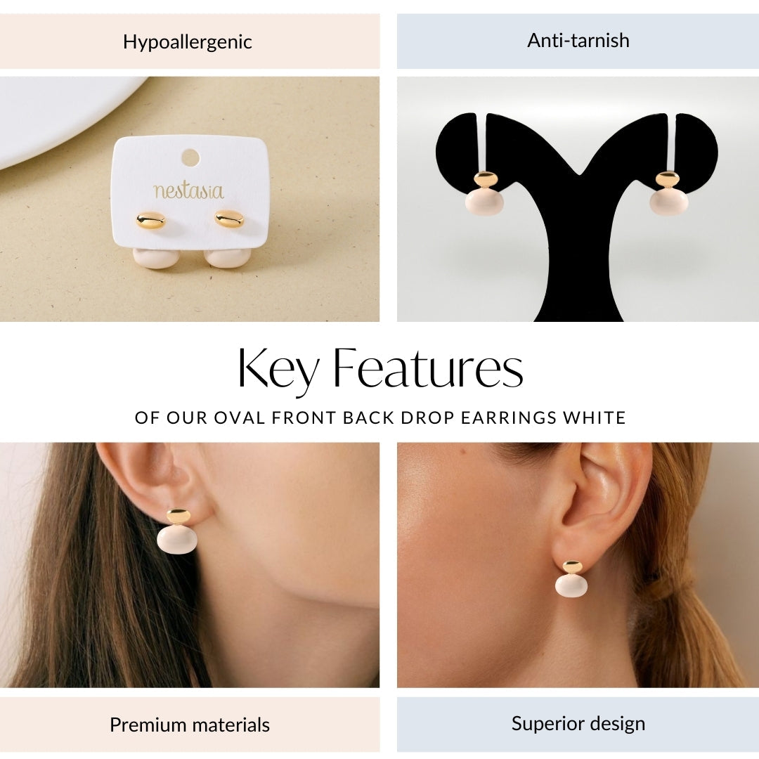 Oval Front Back Drop Earrings White Nestasia