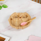 Owl Suction Base All Natural Bamboo Divided Plate Silicon Spoon Set Nestasia