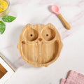 Owl Suction Base All Natural Bamboo Divided Plate Silicon Spoon Set Nestasia