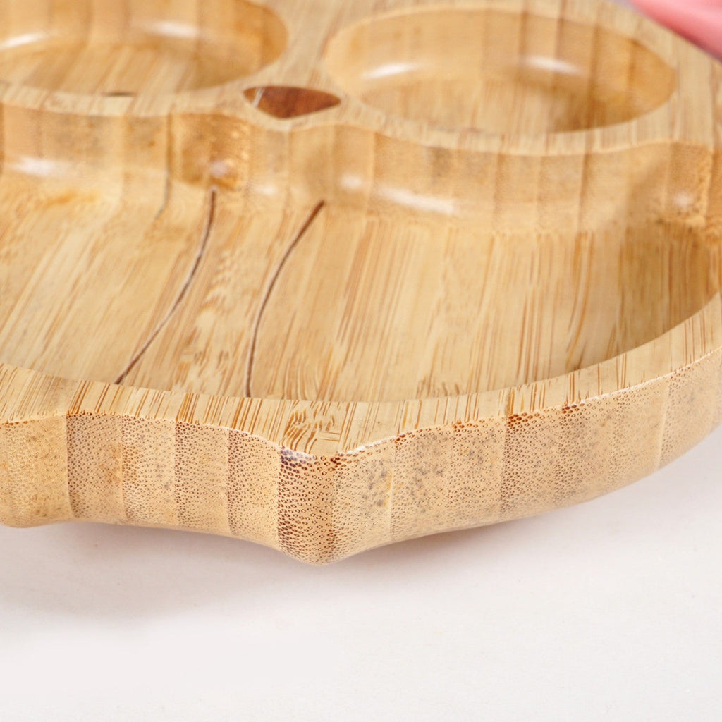 Owl Suction Base All Natural Bamboo Divided Plate Silicon Spoon Set Nestasia
