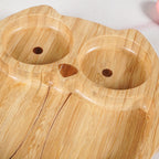 Owl Suction Base All Natural Bamboo Divided Plate Silicon Spoon Set Nestasia