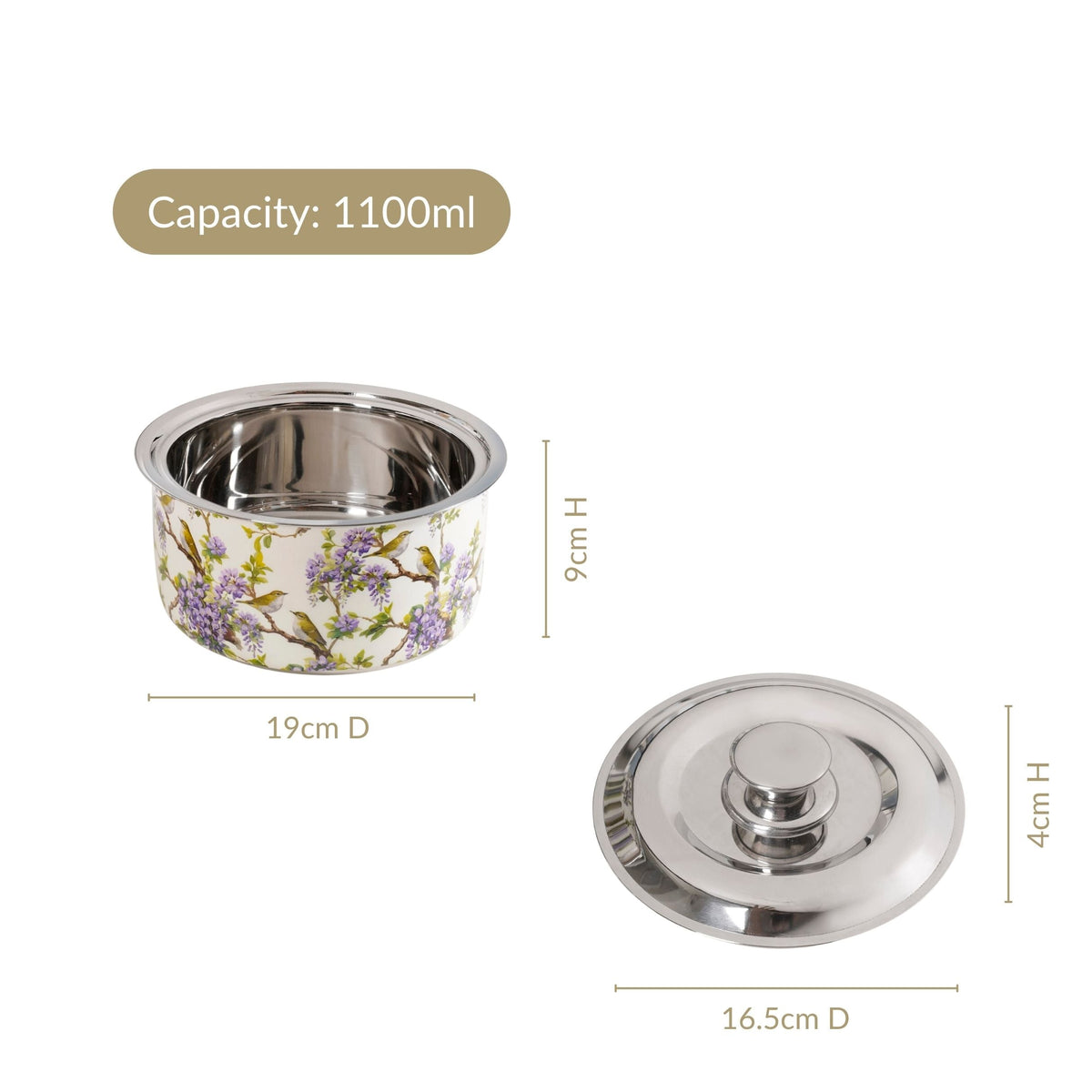 Wisteria Birds Printed Casserole 1100ml Nestasia