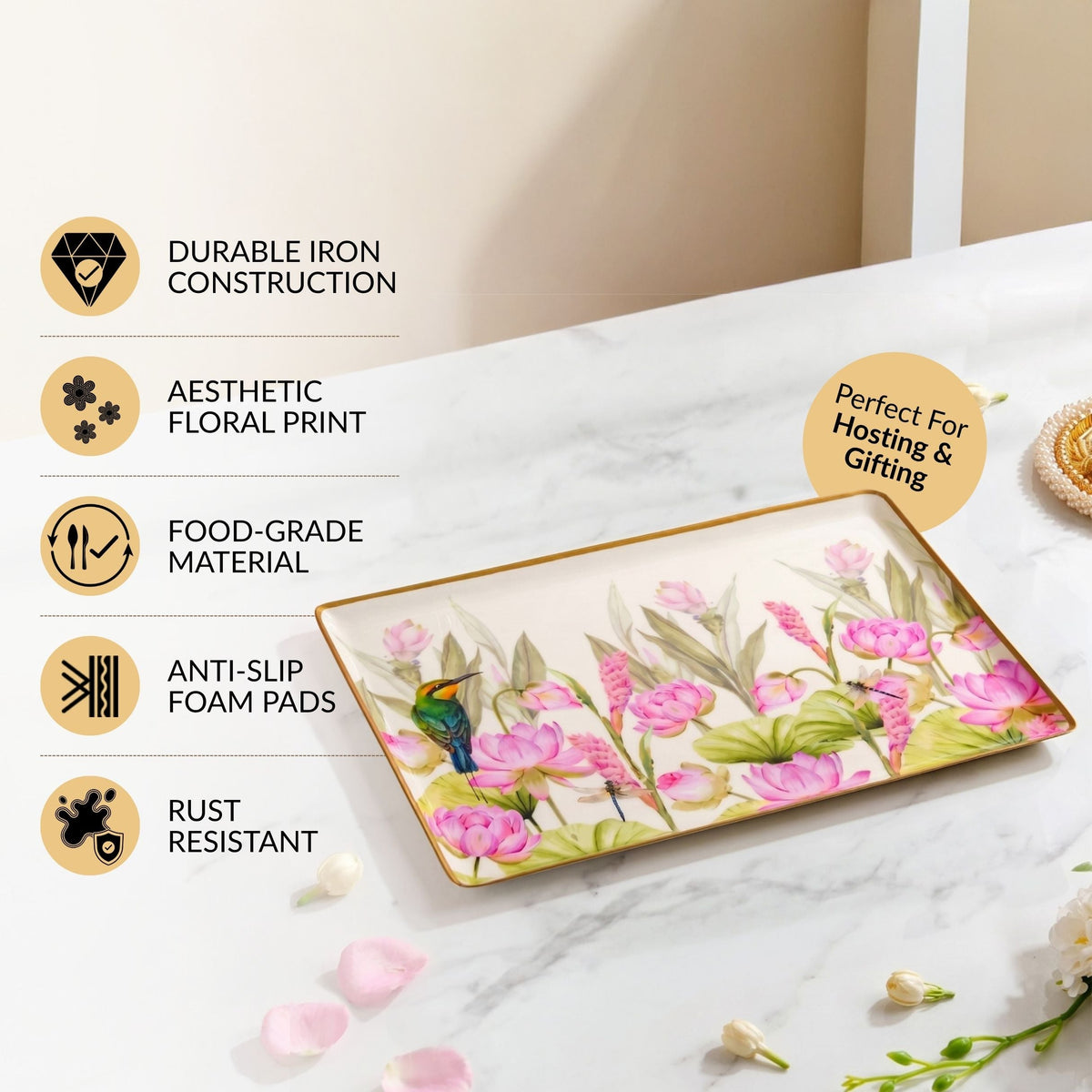 Lotus Garden Serving Tray In Gift Box Nestasia