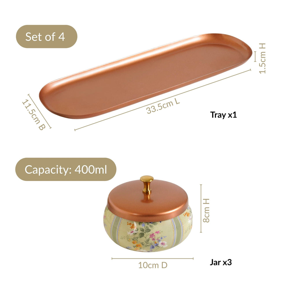 Printed Jar With Tray Set Of 4 In Gift Box Nestasia