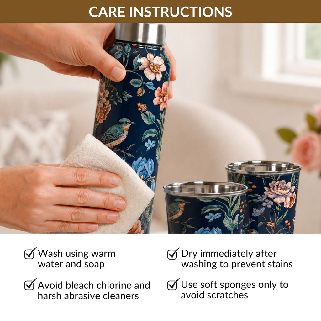 Floral Printed Stainless Steel Bottle And Tumbler Gift Set Of 3 Nestasia