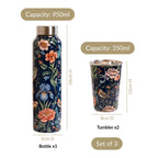 Floral Printed Stainless Steel Bottle And Tumbler Gift Set Of 3 Nestasia