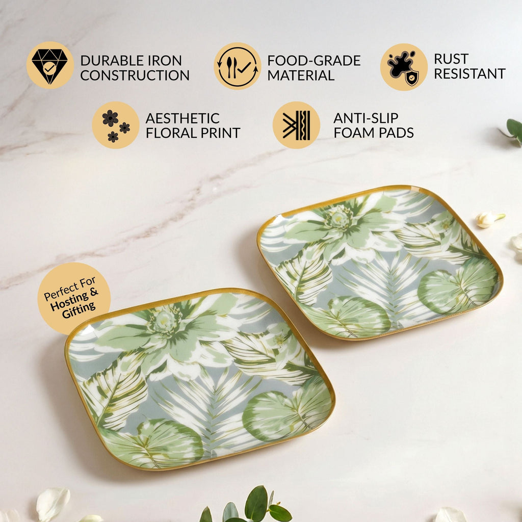 Pastel Tropic Leaf Platter Set Of 2 In Gift Box Nestasia