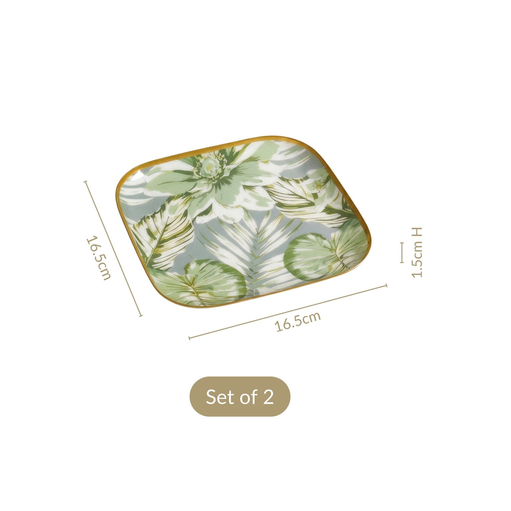 Pastel Tropic Leaf Platter Set Of 2 In Gift Box Nestasia