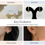 Star Studs With Rotating Floral Accent Nestasia