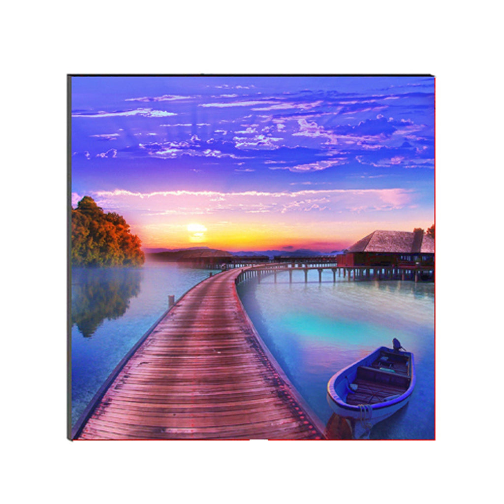 6MM MDF Scenic River Side View with Boat Satin Matt Texture UV Art Painting Kafalo