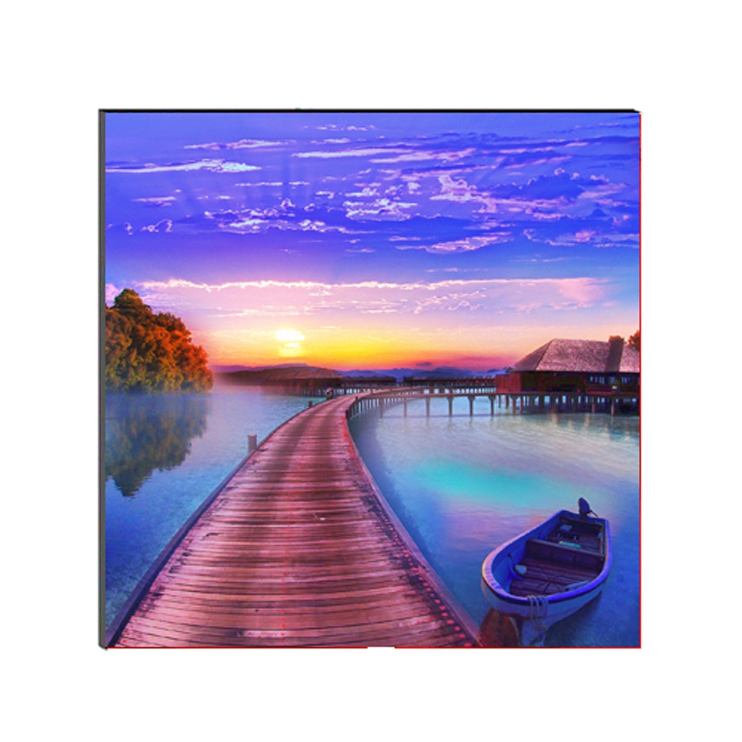 6MM MDF Scenic River Side View with Boat Satin Matt Texture UV Art Painting Kafalo