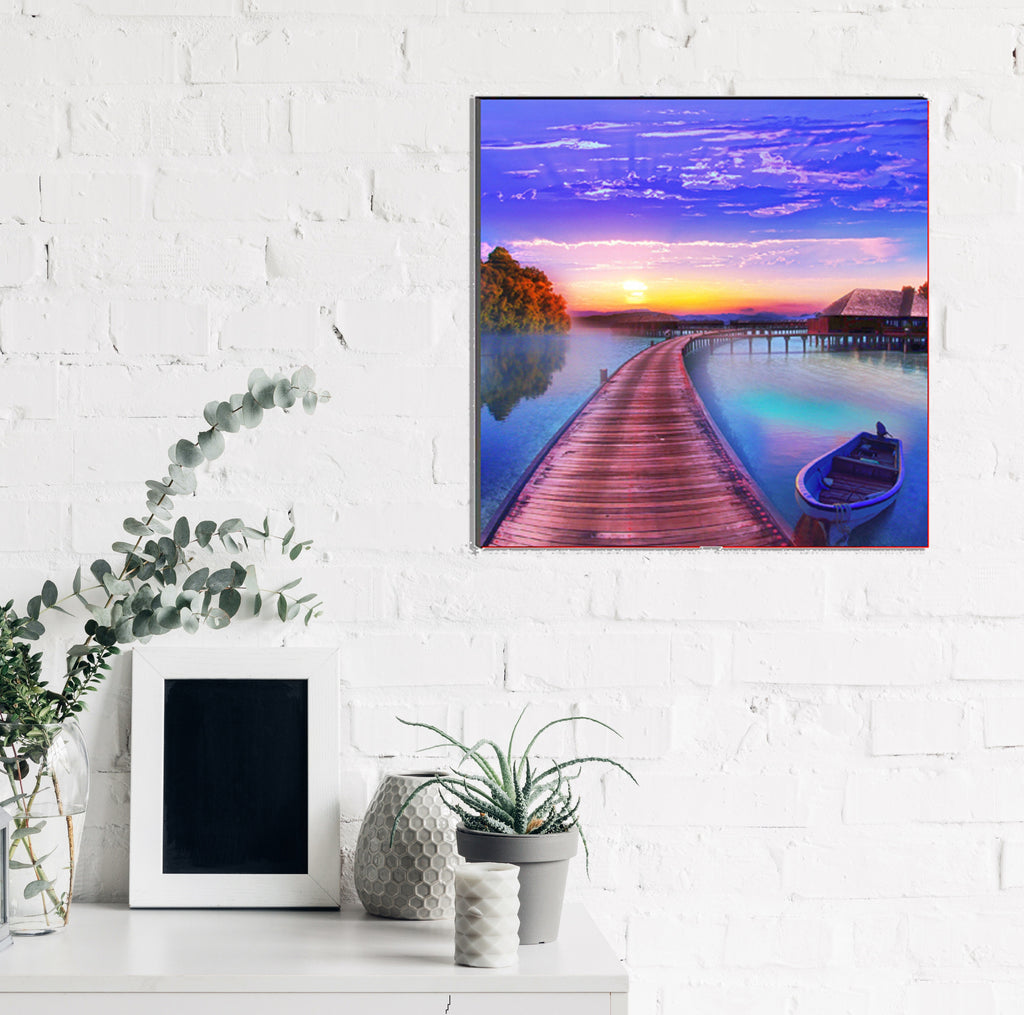 6MM MDF Scenic River Side View with Boat Satin Matt Texture UV Art Painting Kafalo