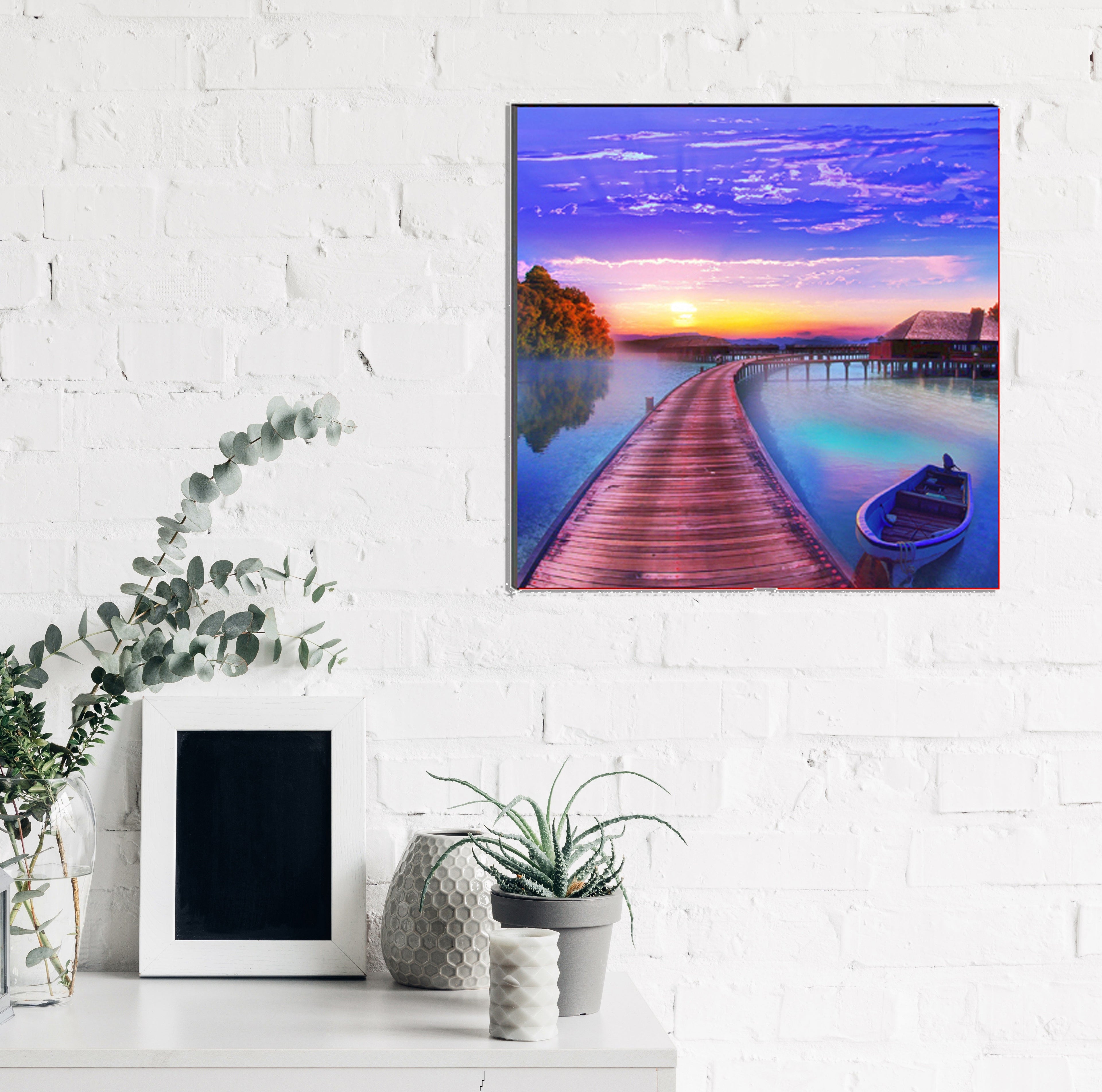 6MM MDF Scenic River Side View with Boat Satin Matt Texture UV Art Painting Kafalo