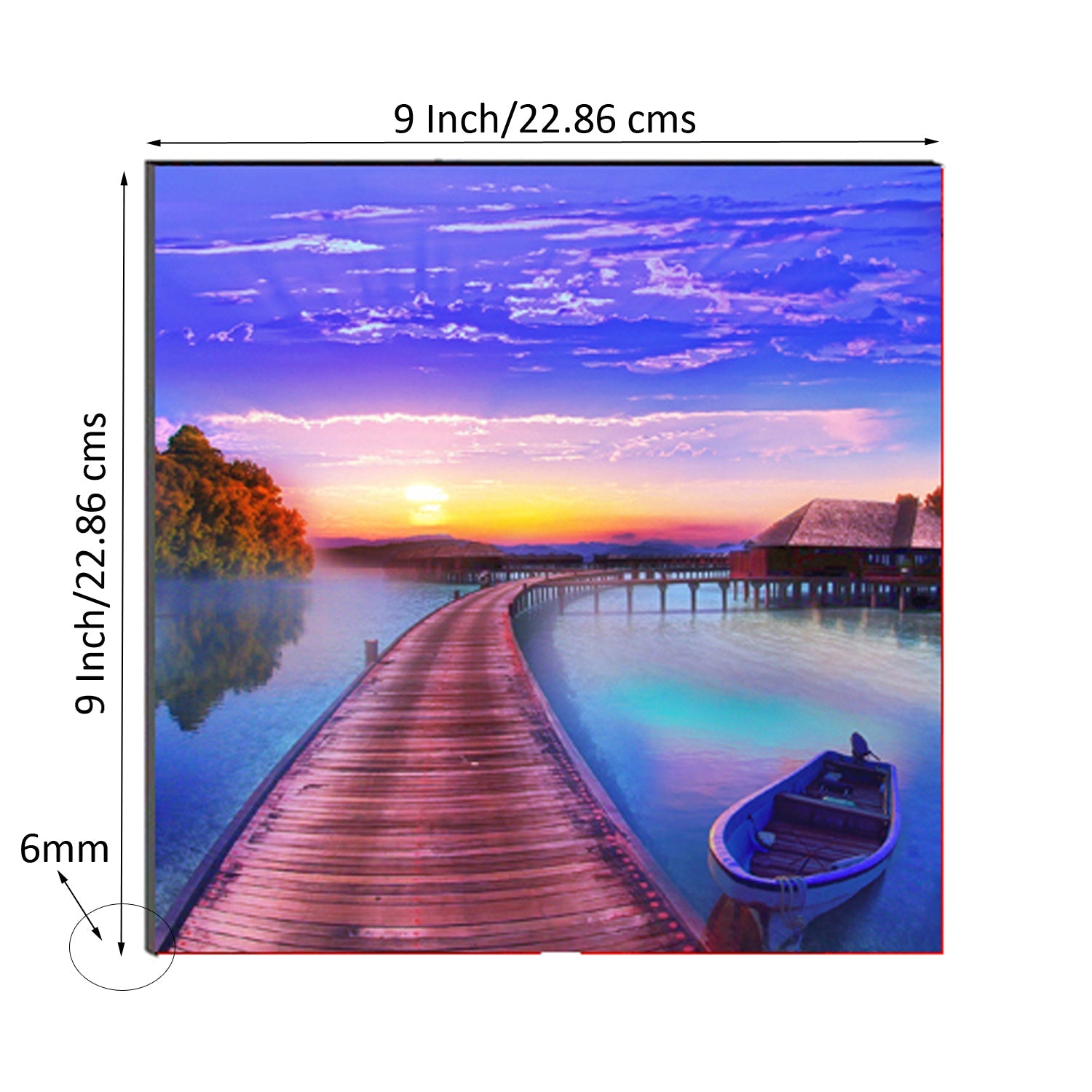 6MM MDF Scenic River Side View with Boat Satin Matt Texture UV Art Painting Kafalo